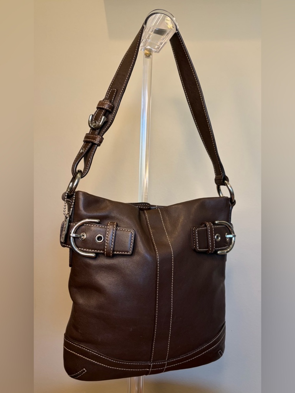 Vintage COACH Soho Slim Duffel Dark Brown Leather Shoulder Purse 1453 EUC - Picture 16 of 17